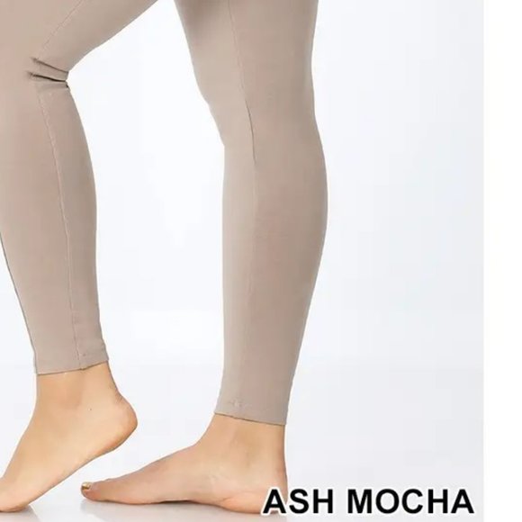 2X-Large W/Pockets Ash Mocha Plus Size Premium Cotton Waistband Leggings - Picture 4 of 6